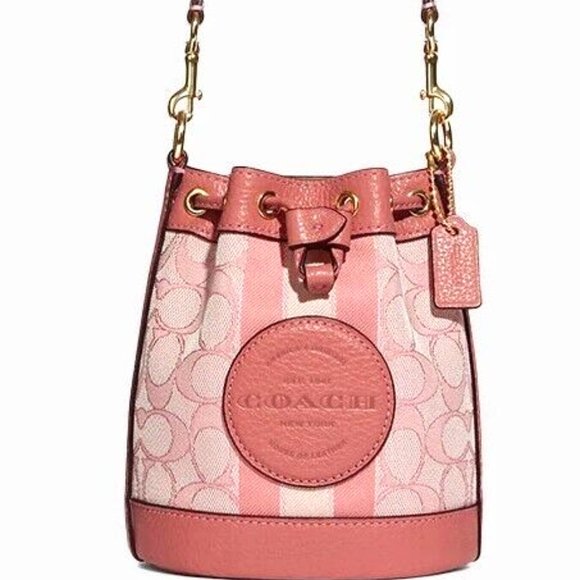 Coach Mini Dempsey Signature Jacquard with Stripe and Patch Bucket Bag C8322 - Picture 9 of 10